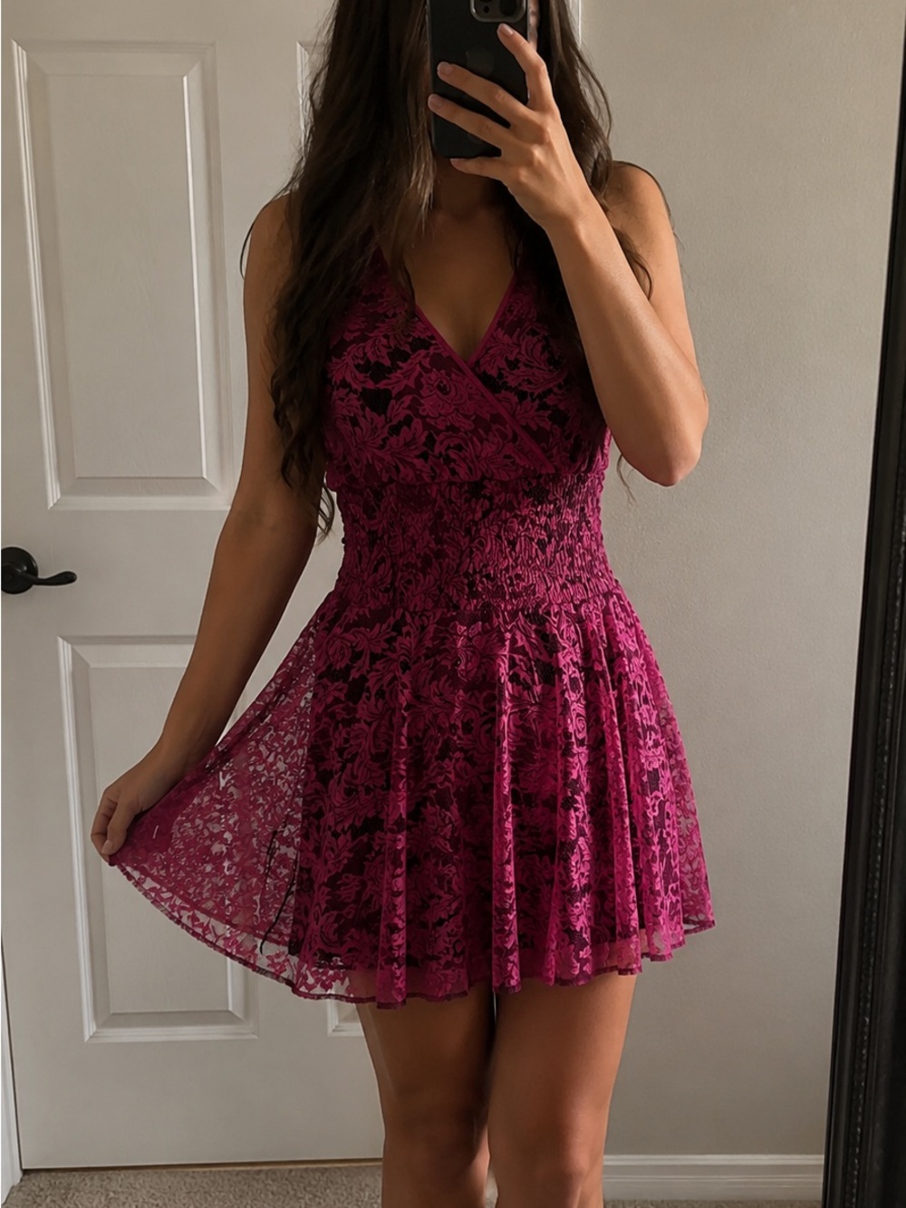 Sleeveless Pink Lace Fit & Flare Dress